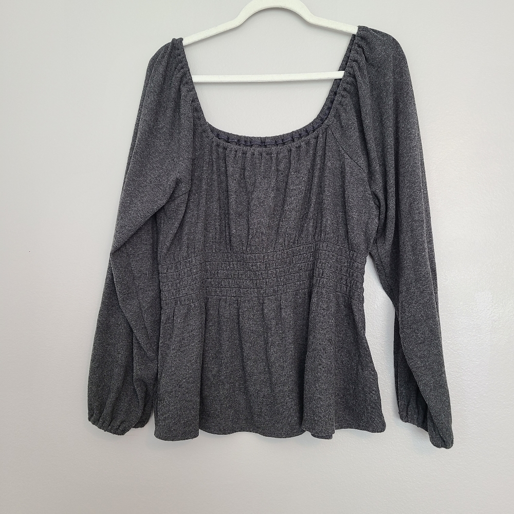 Madewell Gray Ribbed Square Neck Neutral Simple Minimal Peplum Top XL